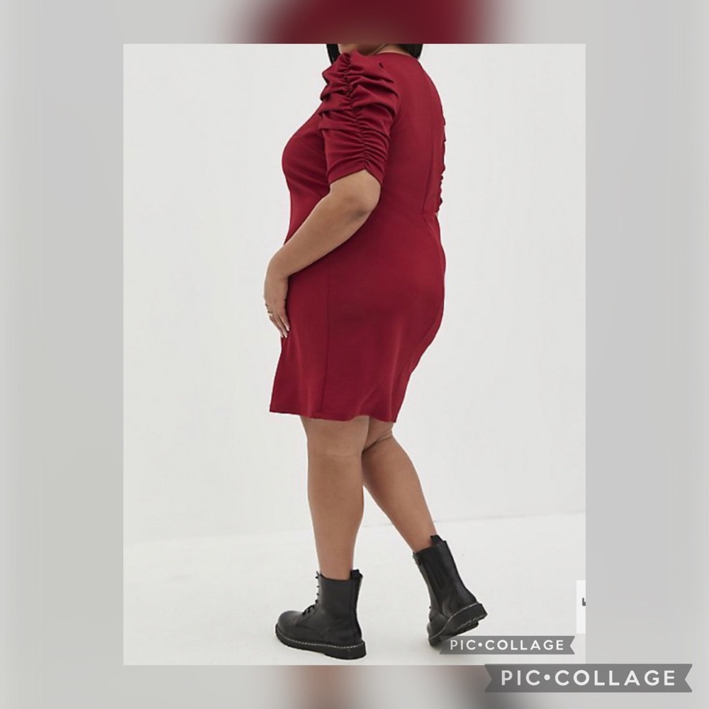 Torrid puff sleeve mini dress- textured knit red - Picture 4 of 5